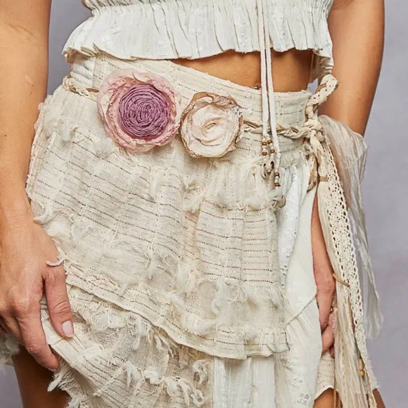 POL -Shirring and Raw Hem Ruffled Cotton skirt S-L 2026 spring - Picture 4 of 4